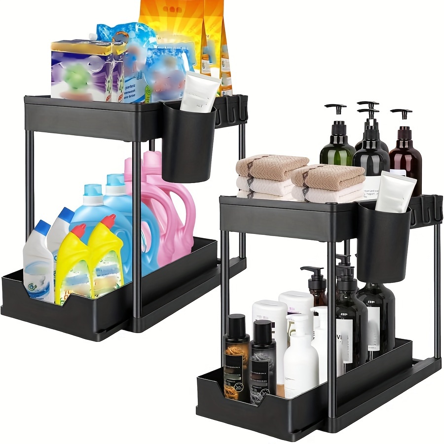 2 Tier Sliding Cabinet Basket Portable Organizer Shelf For - Temu