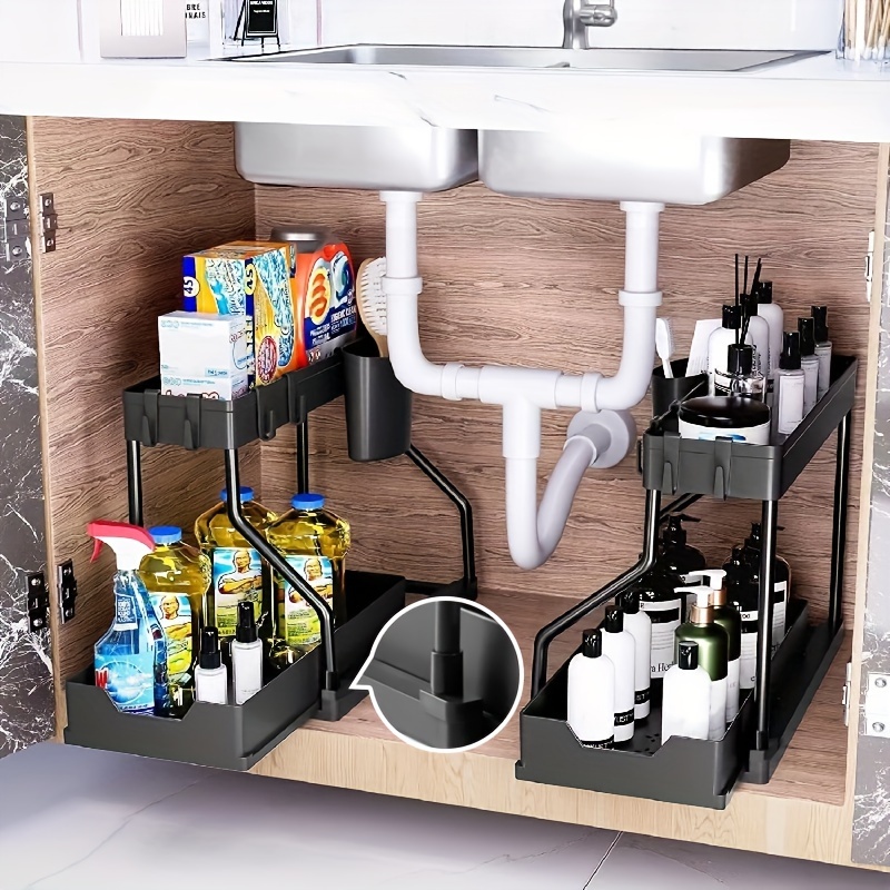 2023 New Under Sink Organizer, Pull Out Cabinet Organizer 2-tier Slide Out  Sliding Shelf Under Cabinet Storage Multi-use For Under Kitchen Bathroom Si