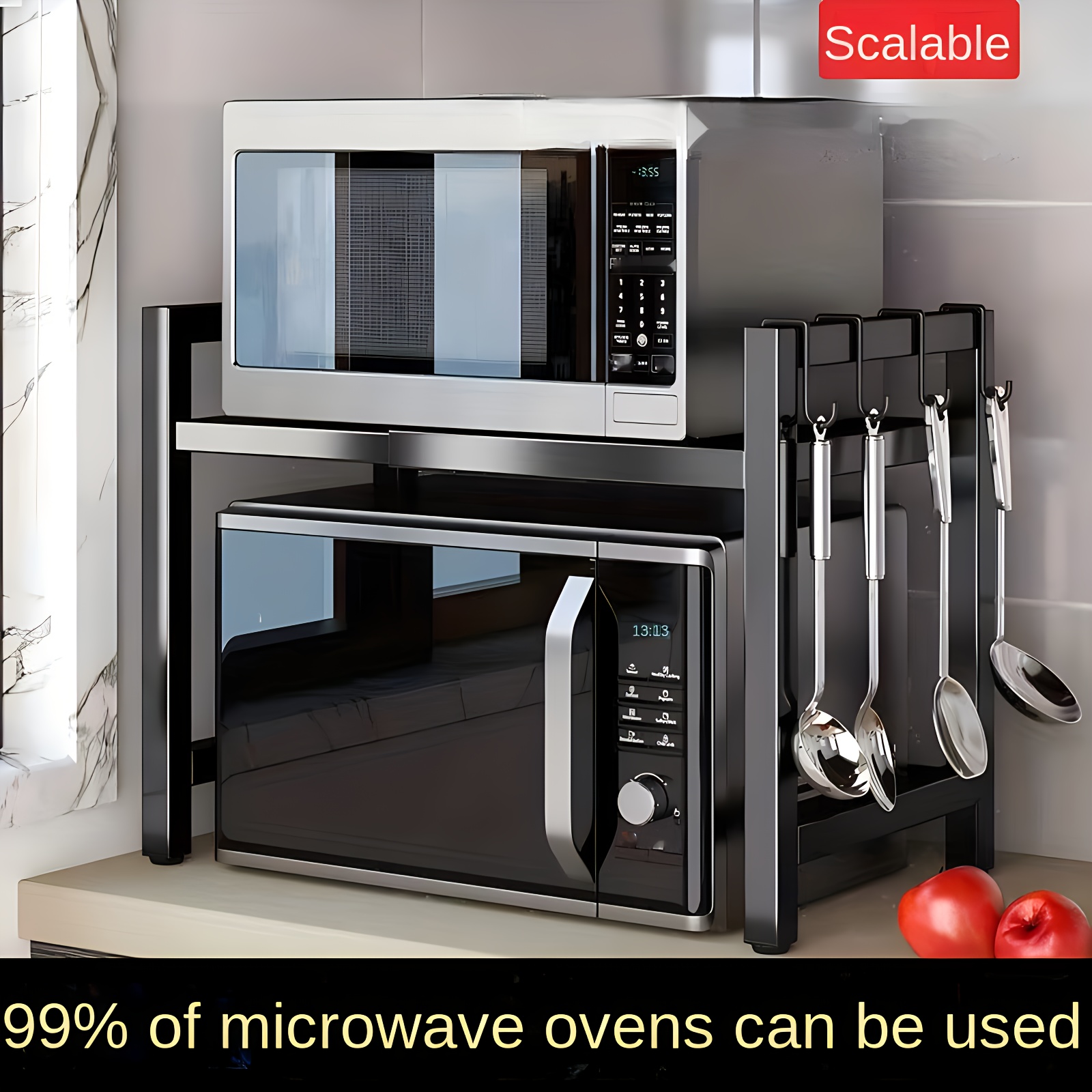 1pc Kitchen Microwave Oven Storage Rack With Metal Frame, Coffee Machine  Storage Shelf For Fruits, Vegetable, Household Storage Organizer For  Kitchen