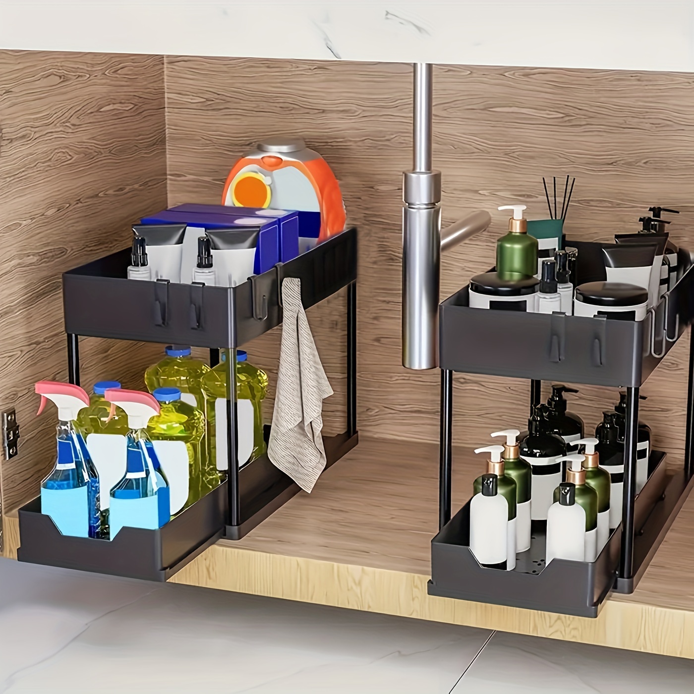 Simple Trending 3-Tier Under Sink Cabinet Organizer with Sliding Storage  Drawer, Desktop Organizer for Kitchen Bathroom Office, Stackbale, Black