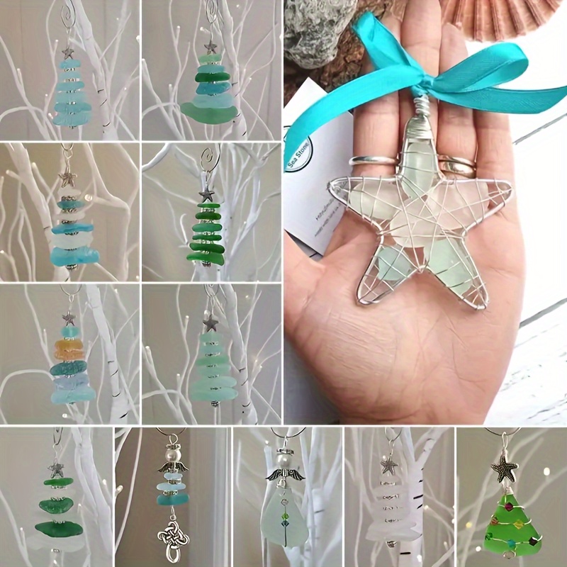  Sea Glass Christmas Tree Ornaments,Sea Glass Christmas  Bauble,Sea Glass Christmas Pendants, Sea Crystal Glass Decor Crafts,Glass  Christmas Tree Hanging Crystals for Decoration (E) : Toys & Games