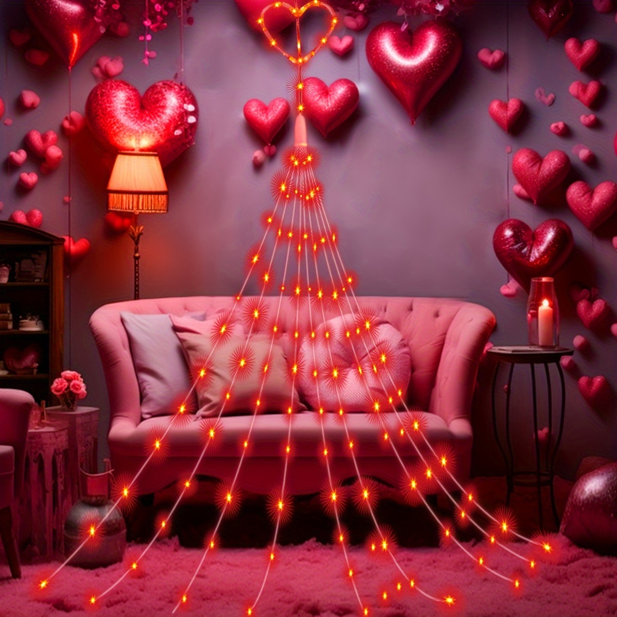 300 LED Valentines Day Decor Lights, 108Ft Plug in Pink Lights for