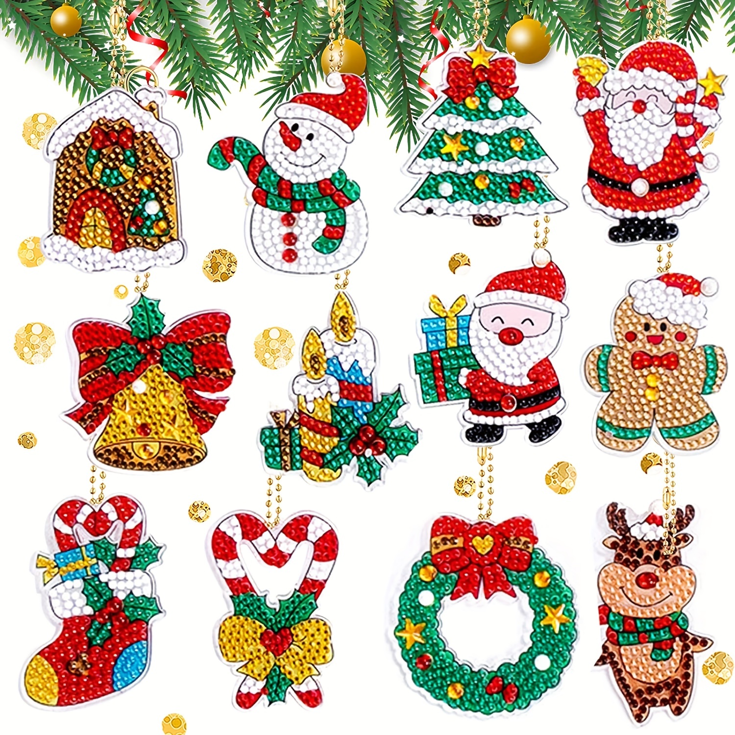Diamond Art Christmas Ornaments Christmas 5D Painting Diamond Keychains  21pcs Christmas Decorative Hanging Ornament For DIY