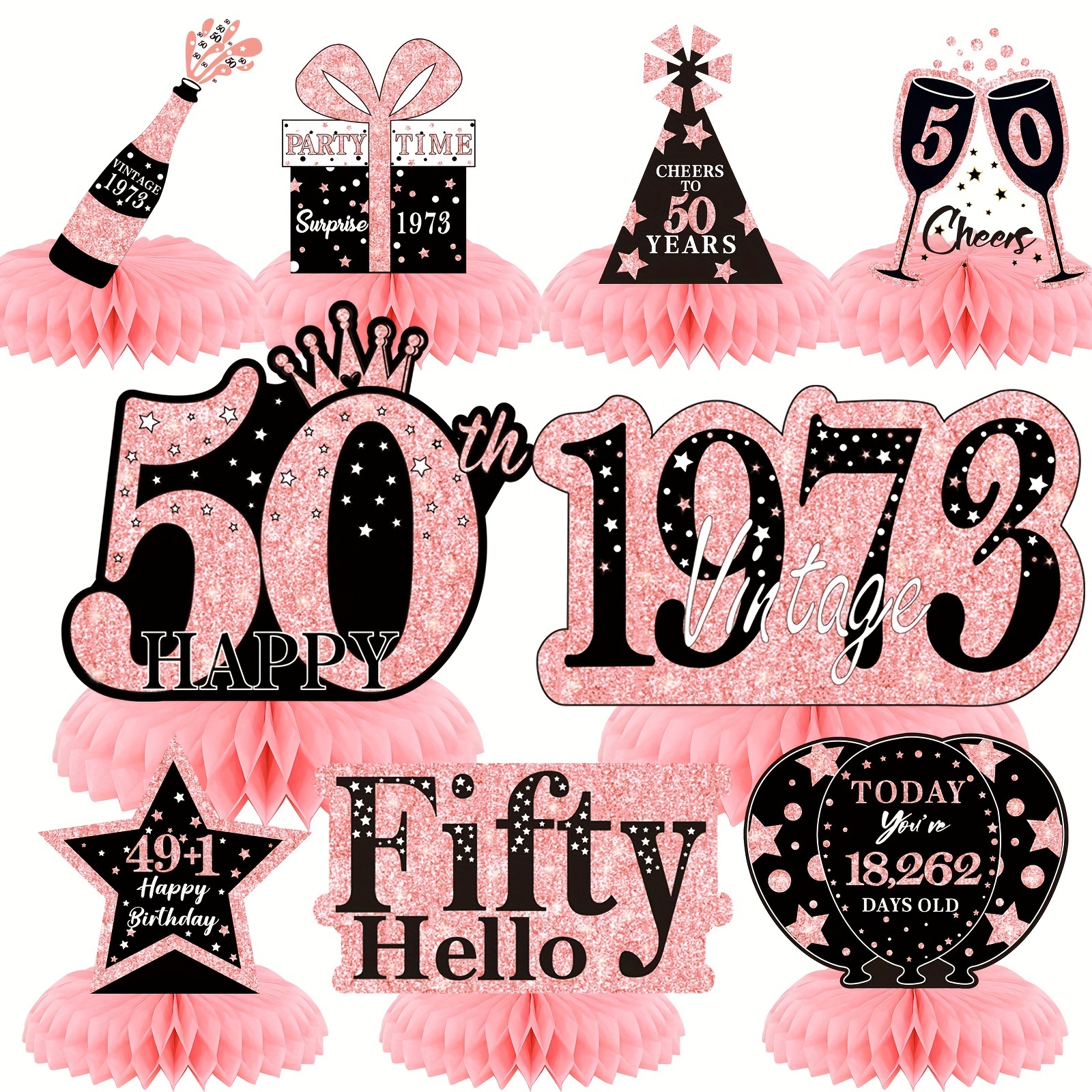 Rose Gold Fifty & Fabulous Happy 50th Birthday Banner Garland Foil Balloon  50 for Womens 50th Birthday Decorations Hanging 50 and Fabulous Cheers to