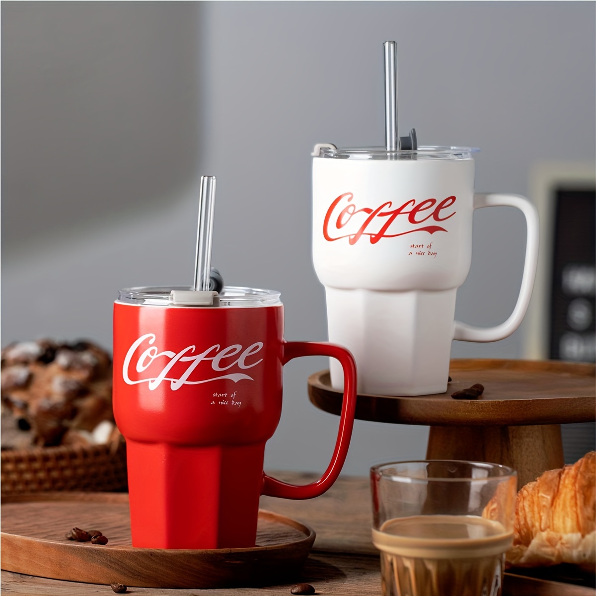 Ice Coffee Glass Tumbler 14OZ/420ML,Glass Straw Cup,Glass Coffee Mugs with  Bouble Drink Design ,Portable Coffee Mug Cold Drink Mug or Hot Drink Mug