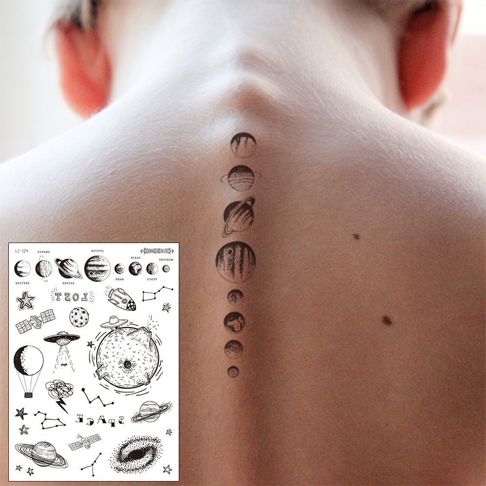 Pegatinas de tatuaje temporal de búho para hombres y mujeres, tatuajes  falsos geométricos de pluma de tinta negra, tatuajes impermeables, brazo y  vientre de gran tamaño - AliExpress