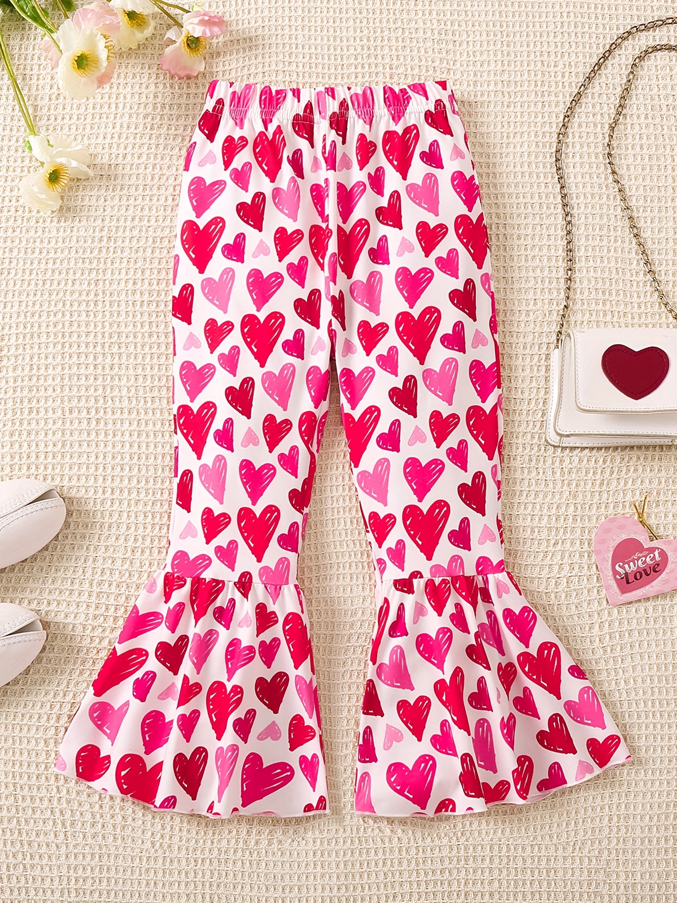 Gothic Heart Pattern Flare Leg Pants Casual Drawstring - Temu Canada