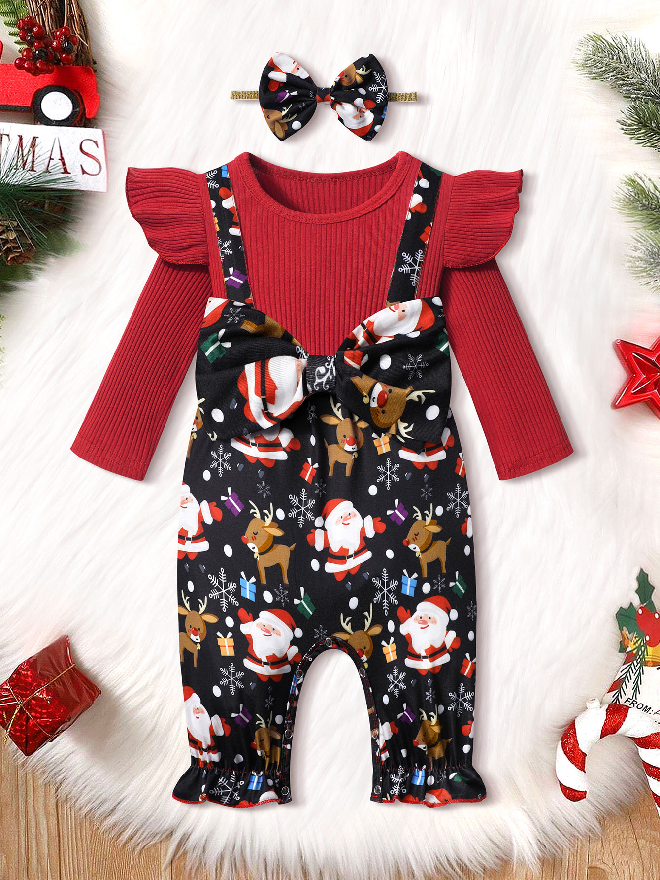 Conjunto de disfraz de Navidad para bebé recién nacido, niña, niño, mi  primer mono de Navidad, conju Zhivalor 221164-1