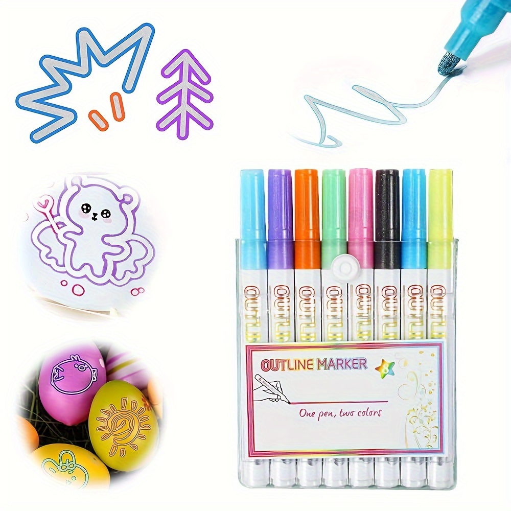 12pcs Outline Marker Set, 2023 New Glitter Gel Double Line Outline