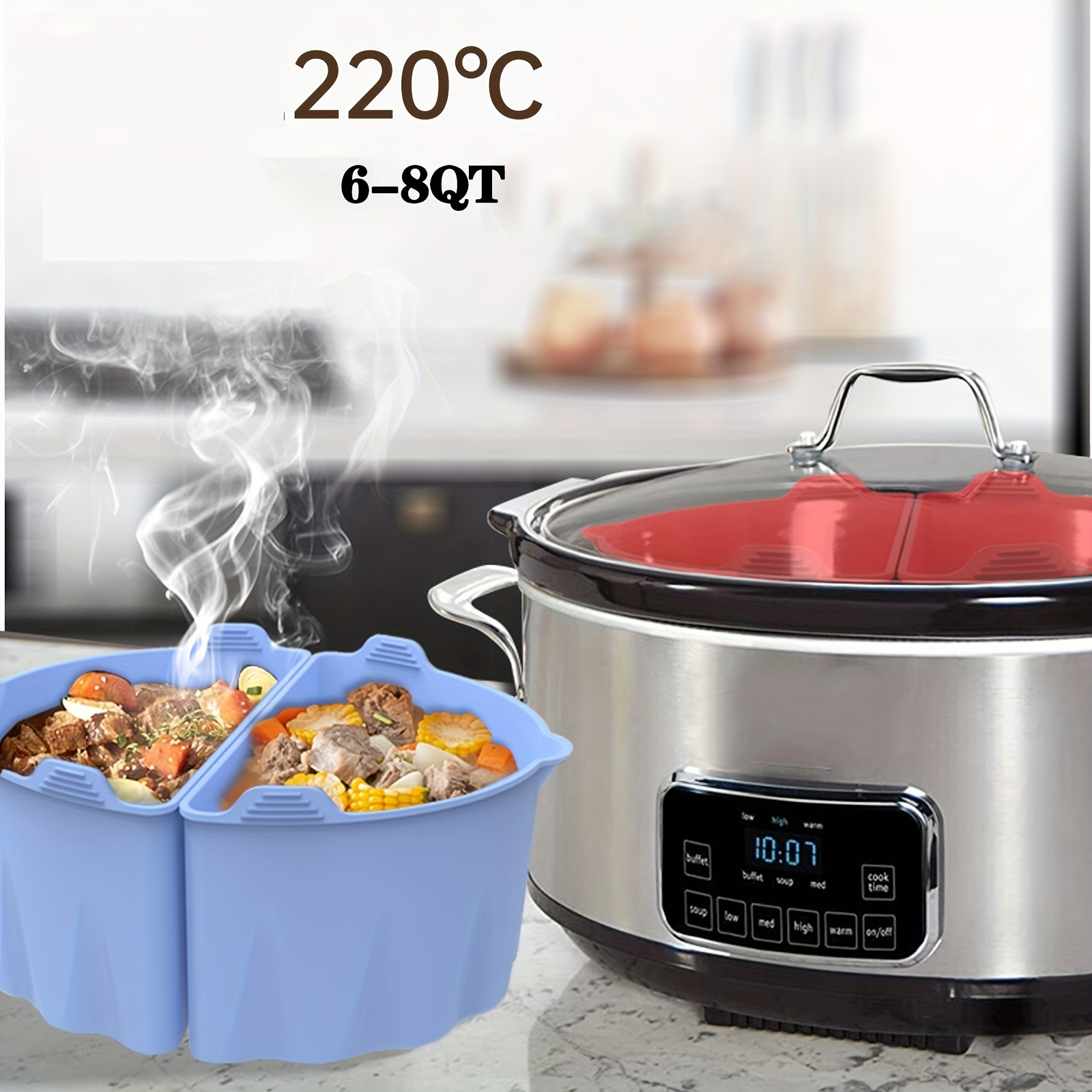 KOOC - Small Slow Cooker - 2 Quart, Red, with Free Liners