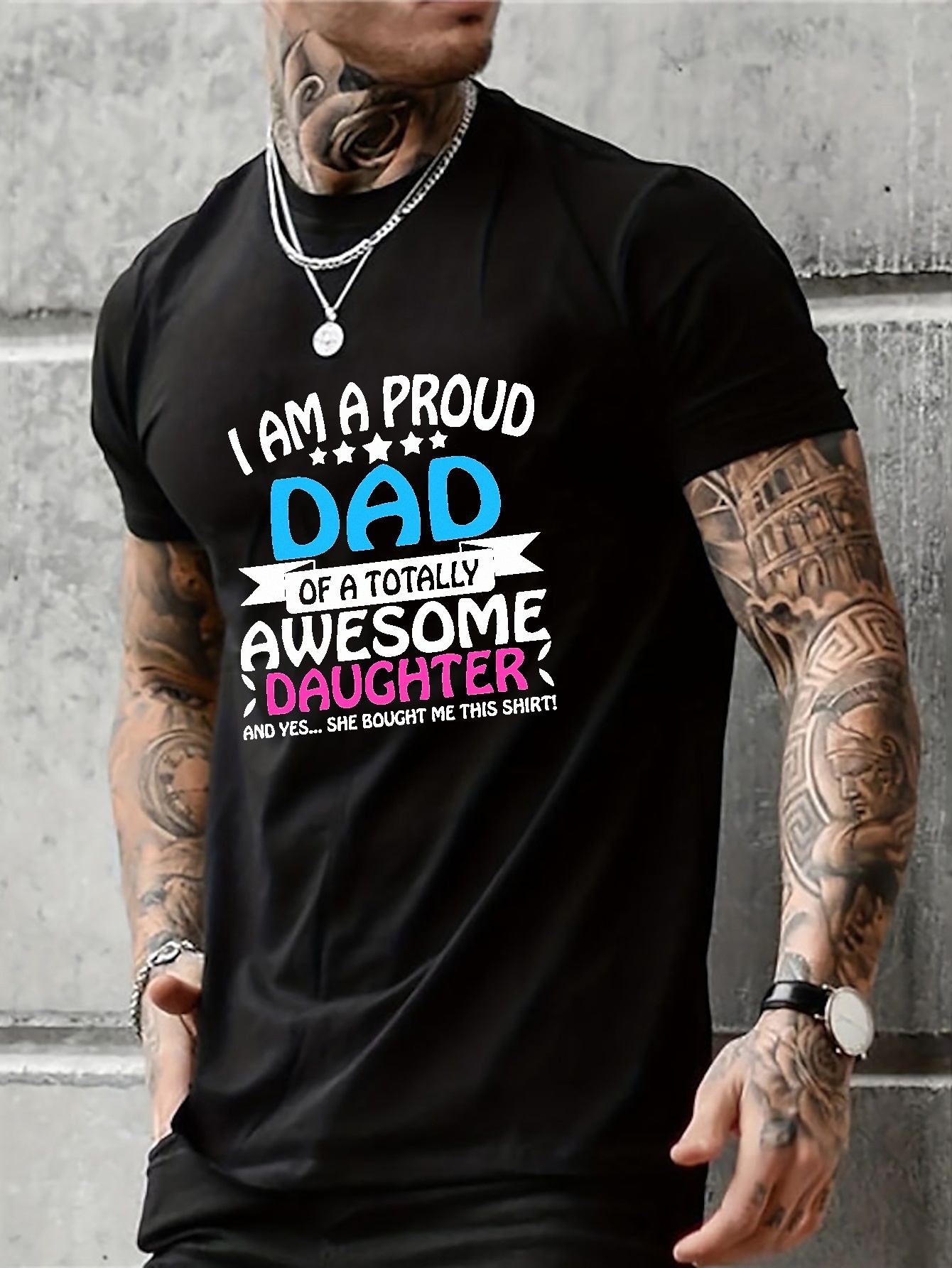 Men's Plus Size totally Awesome Dad Print Solid Color - Temu