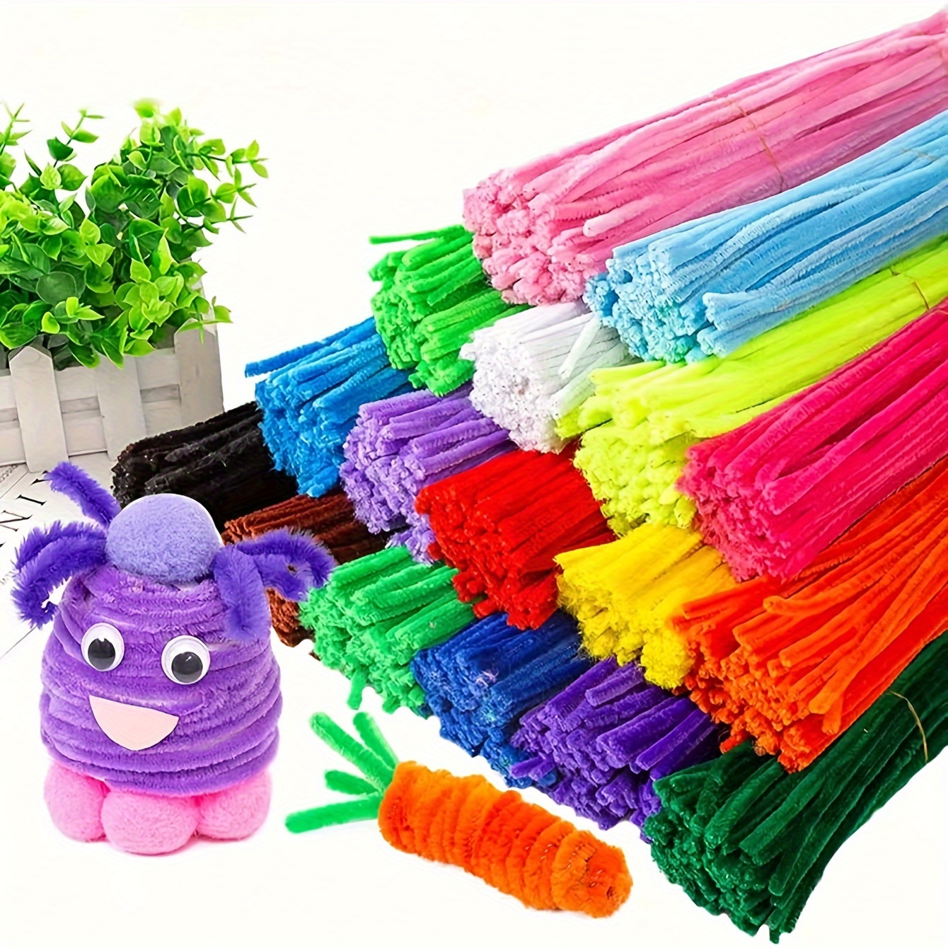 2400 Pcs Pipe Cleaners 24 Assorted Colors Chenille Stems Glitter Pipe  Cleaners C