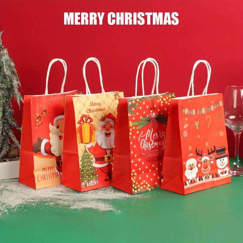 Bolsas de regalo de papel Kraft para Navidad, bolsitas de regalo de diseño  navideño, bolsas de papel para dulces de Navidad con 24 etiquetas adhesivas