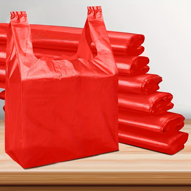 Red Plastic Bags Vest Polybag Fruit Vegetable Shopping Bag Take