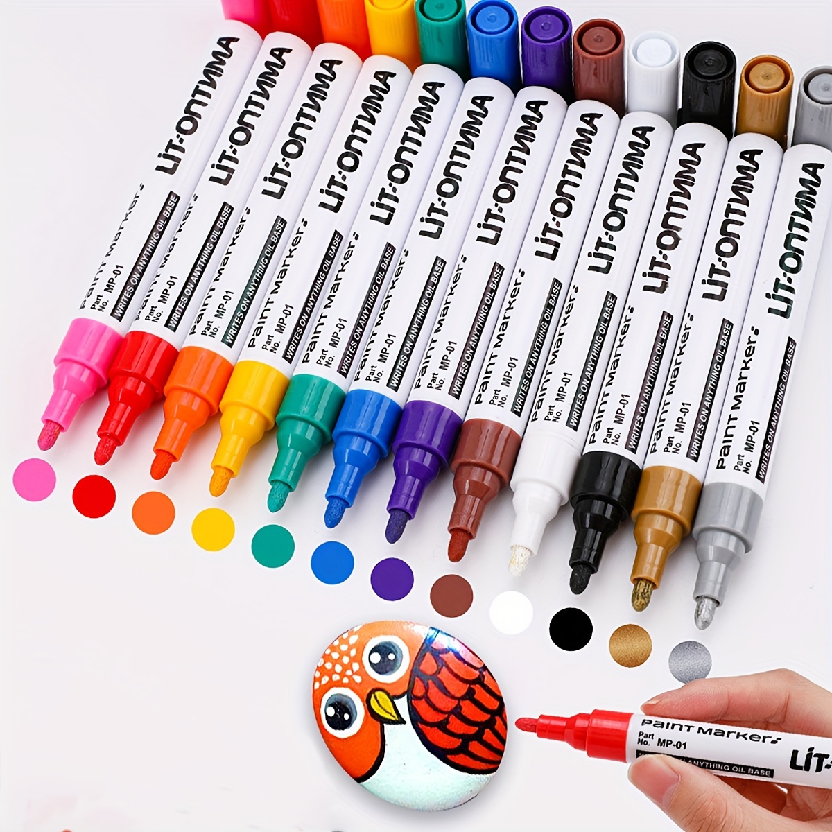 colpart Acrylic Paint Pens Paint Markers - 12 Pack Acrylic Paint Markers  For Rock Painting Wood Canvas Glass Ceramic Plastic Metal and Stone,For DIY