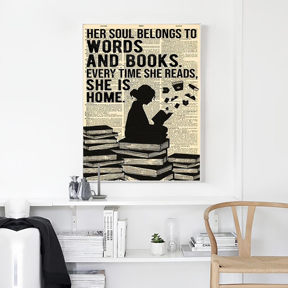 Love Reading Books Vintage Poster Girl Drinking Coffee Reading Books  Dictionary Canvas Painting Prints Library Wall Art Decor - AliExpress
