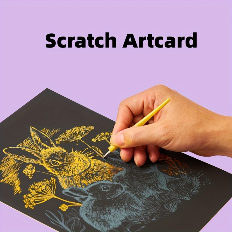 Scratch Art for Kids & Adults, Rainbow Painting Night View  Scratchboard(A4), Crafts Set: 8 Sheets Scratch Cards with 6 tools in Bag 