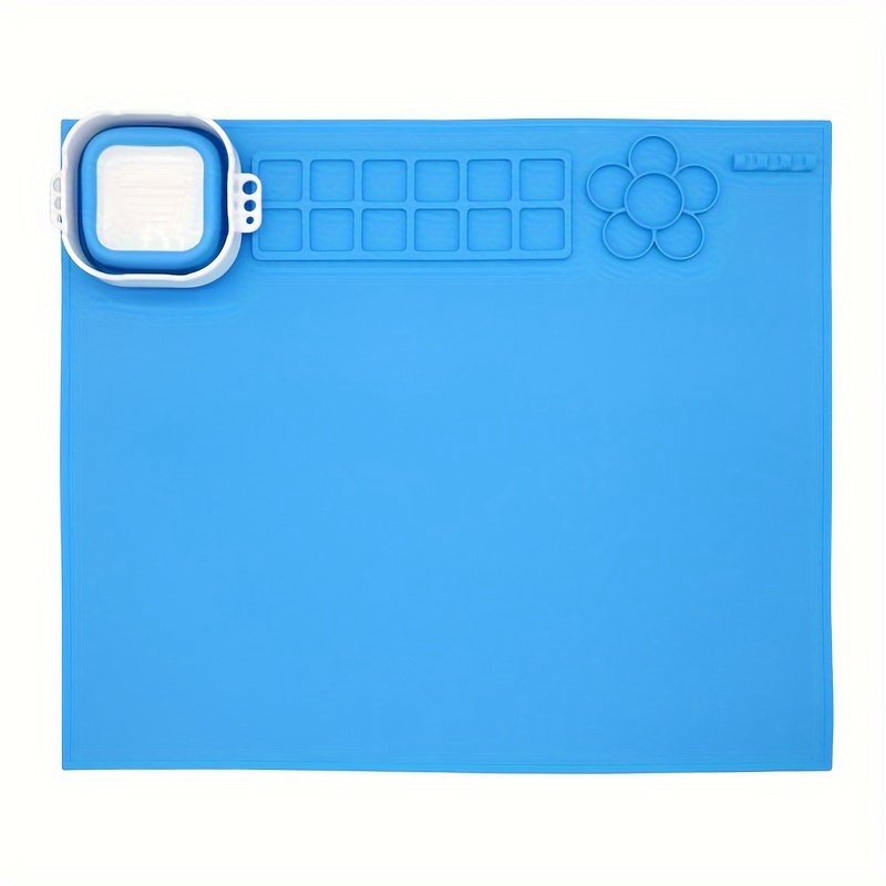  Silicone Painting Mat - 19.7X15.7 Silicone Art Mat with 1  Water Cup for Kids - Silcone Craft Mat has12 Color Dividers - 2 Paint  Dividers (Blue) : Arts, Crafts & Sewing