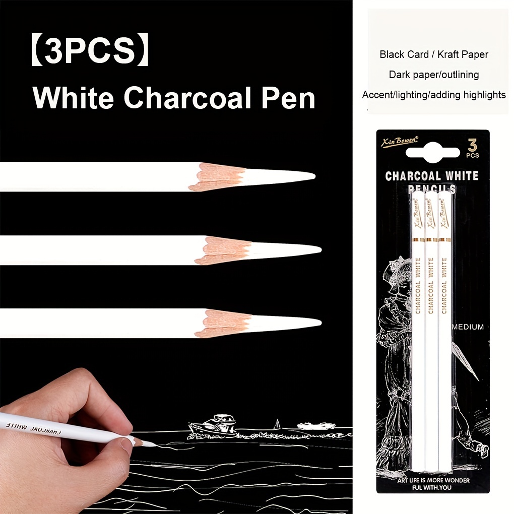 Keep Smiling White Charcoal Pencil for Sketching, Drawing and Other  Artistic Work - 3 Pcs