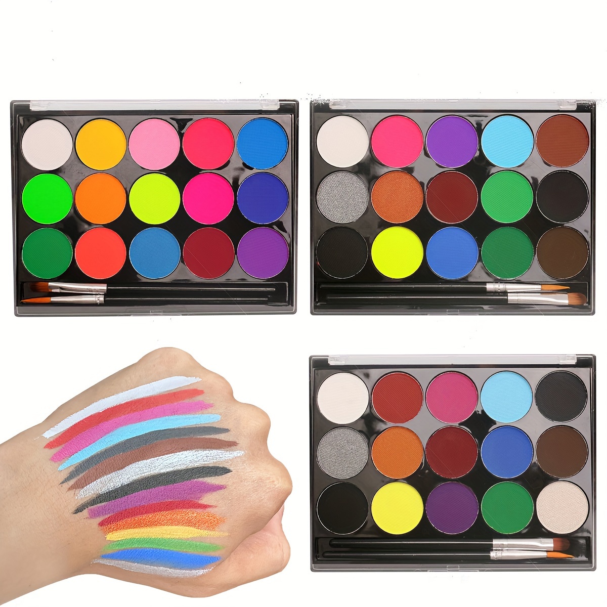 Professional Water Activated Face Painting Kit for Adults - 15 Colors of  Water Based Makeup Paste for Creative and Long-Lasting Results