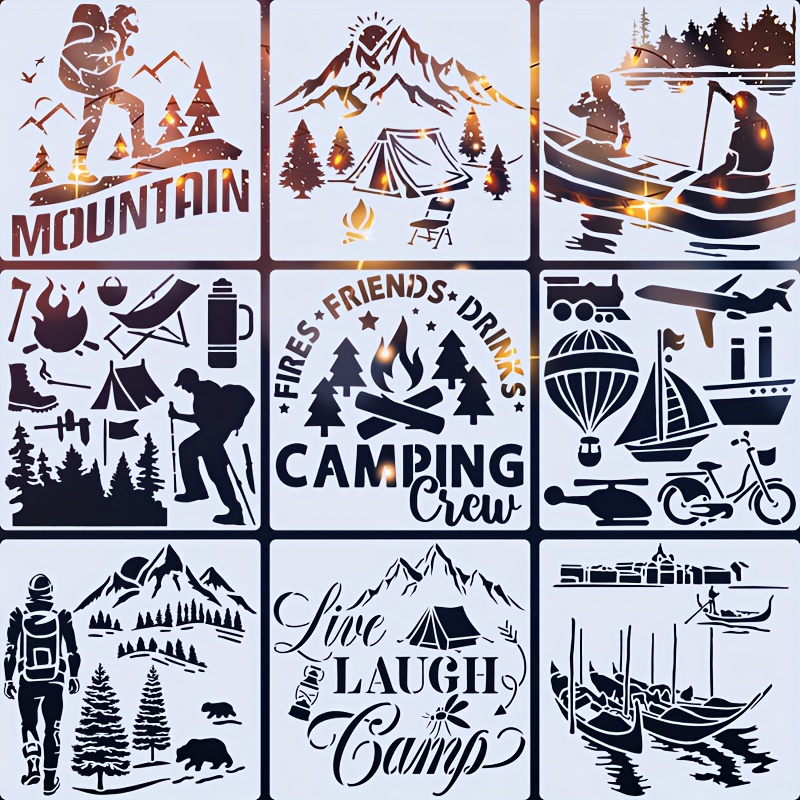 Camping banner design with bicycle boat watercolor