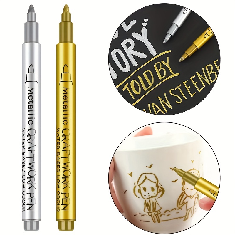 Brush Metallic Marker Pens Set Gold Silver White Permanent - Temu