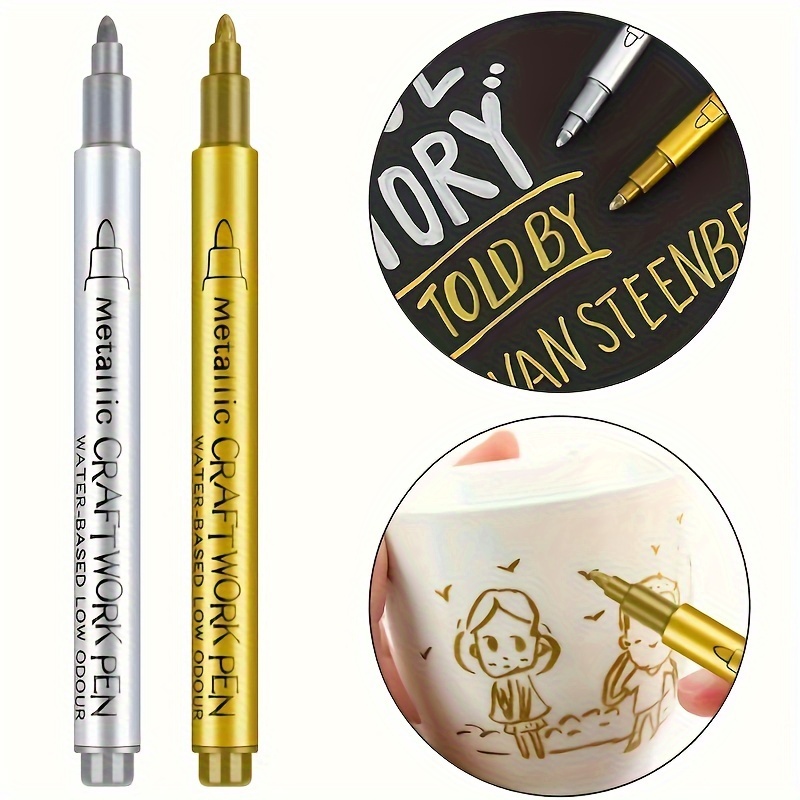 2pcs/set 2MM Metallic Marker Pens Gold Silver Glitter Metallic Permanent  Markers for Artist Illustration, Scrapbooking, Fabric - AliExpress