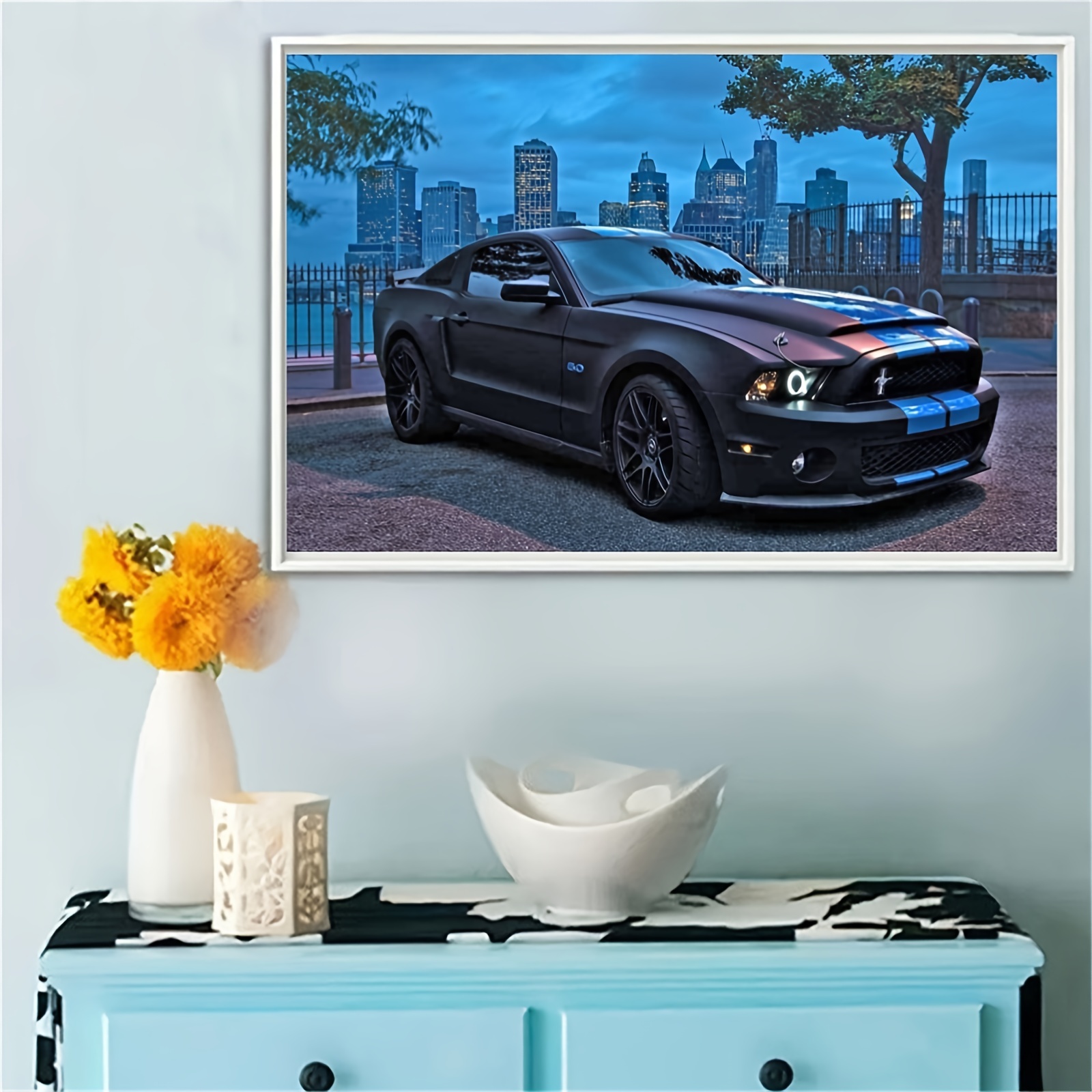 Diamond Painting Kits Ford Mustang in a Cityscape Canvas Diamond