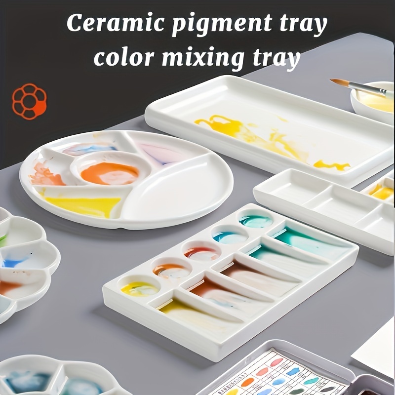 High quality Ceramic watercolor palette rectangular multi-grid white  porcelain palette art supplies paint palette with lid