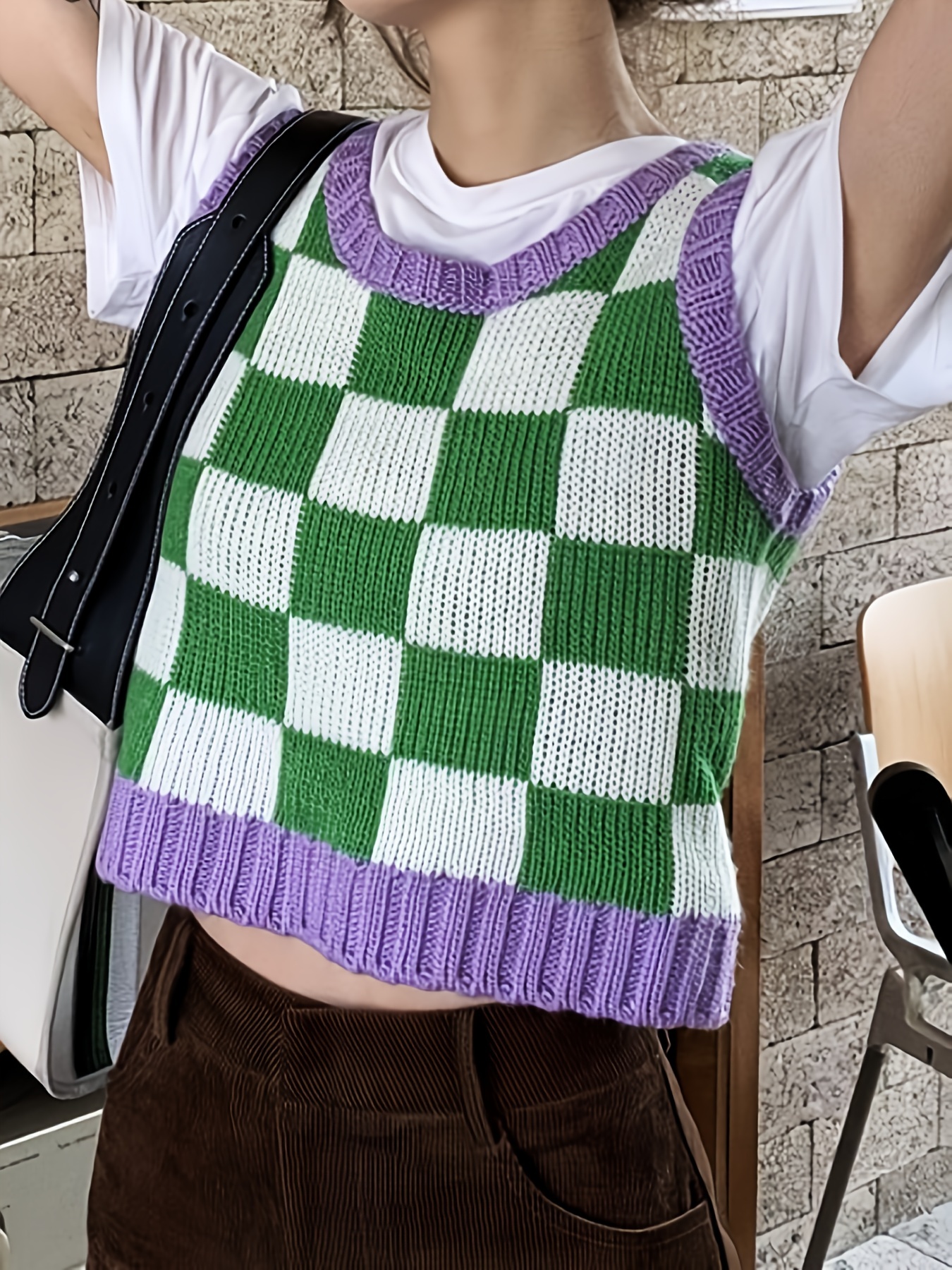 Cute Girls' Checkered Vest V Neck Sleeveless Top For Spring/ Autumn, Party,  Gift, Girls' Clothing