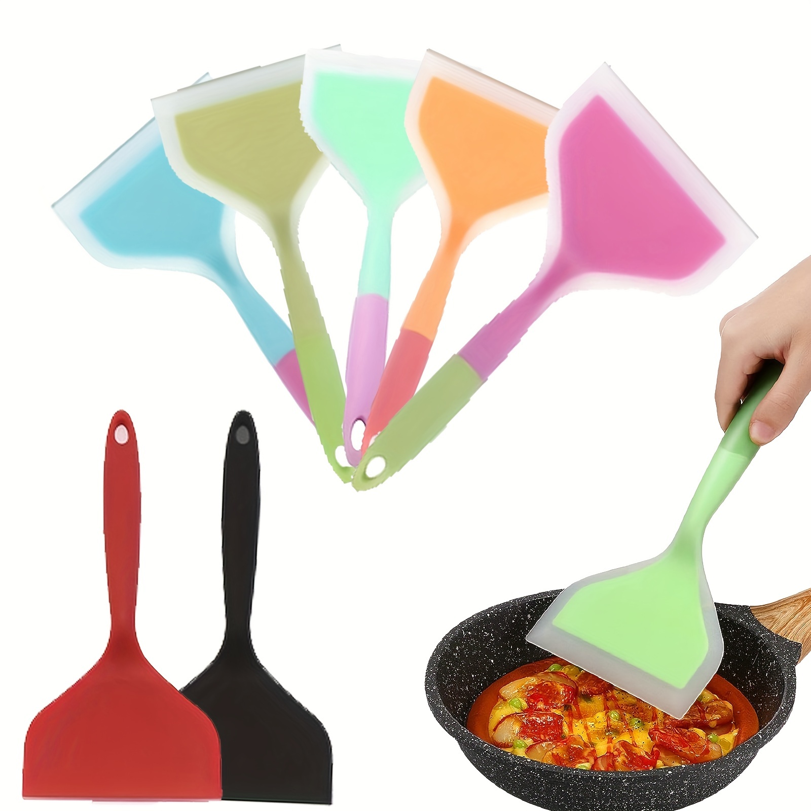 Silicone Wide Spatula Turner With Wooden Handle, Non-stick Pancake, Fish,  Egg, Cookie, Omelette Shovel, Flexible For Non-stick Cookware (black)