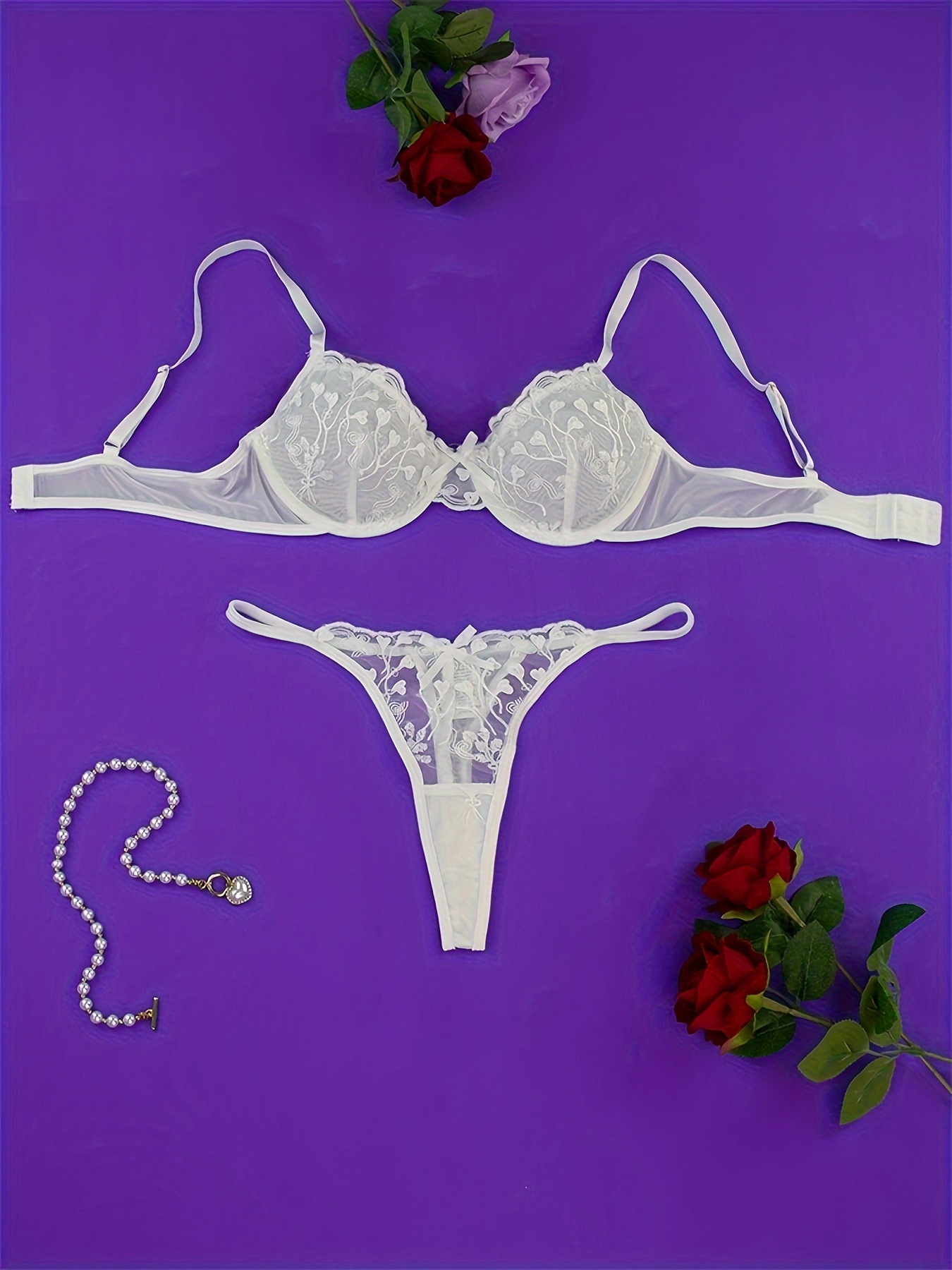 Chain Linked Lingerie Set, Push Up Bra & Thong, Women's Sexy Lingerie &  Underwear