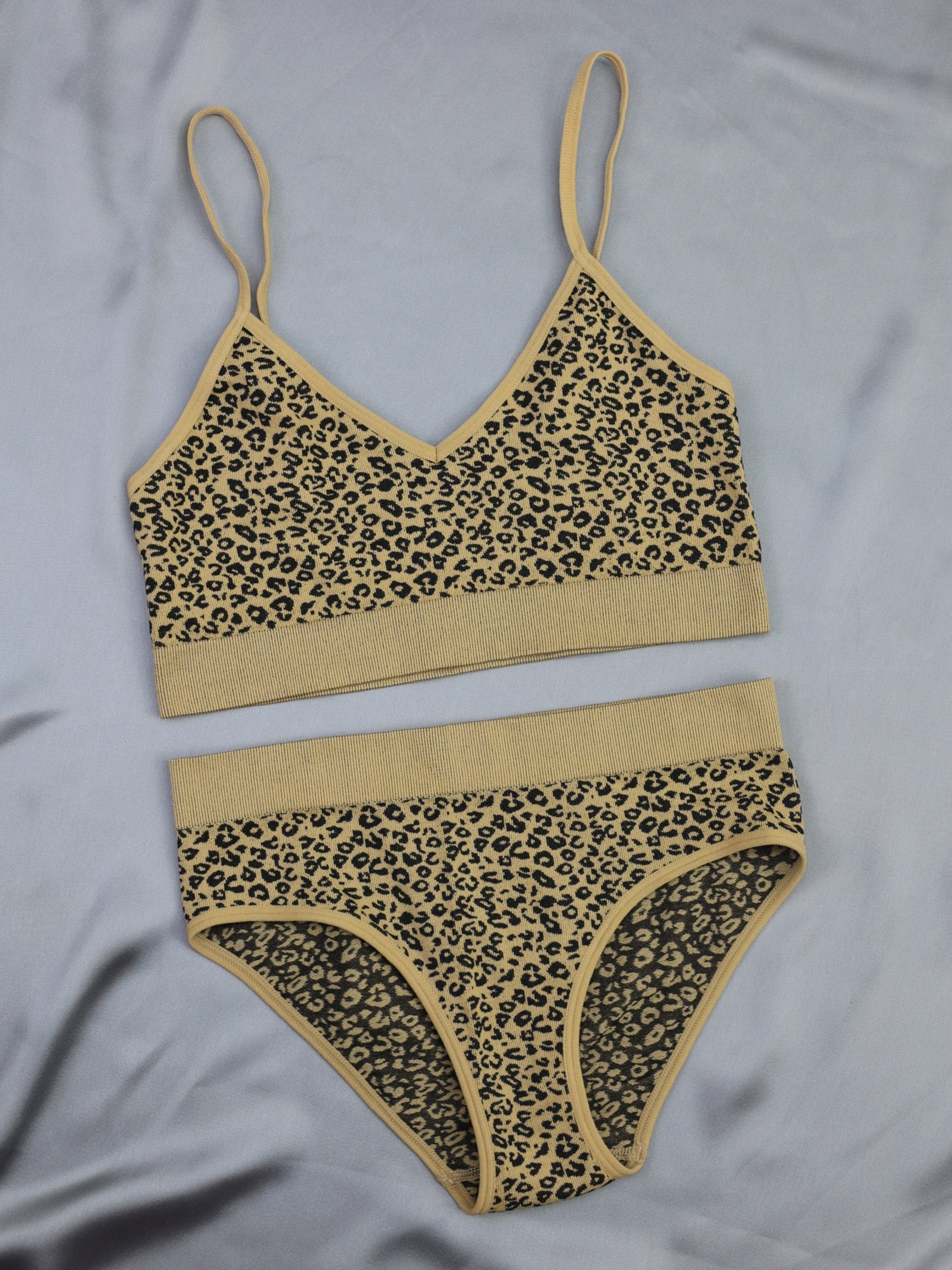 Leopard Bra & Panties, Letter Print Sports Bra & Elastic Panties Lingerie  Set, Women's Lingerie & Underwear