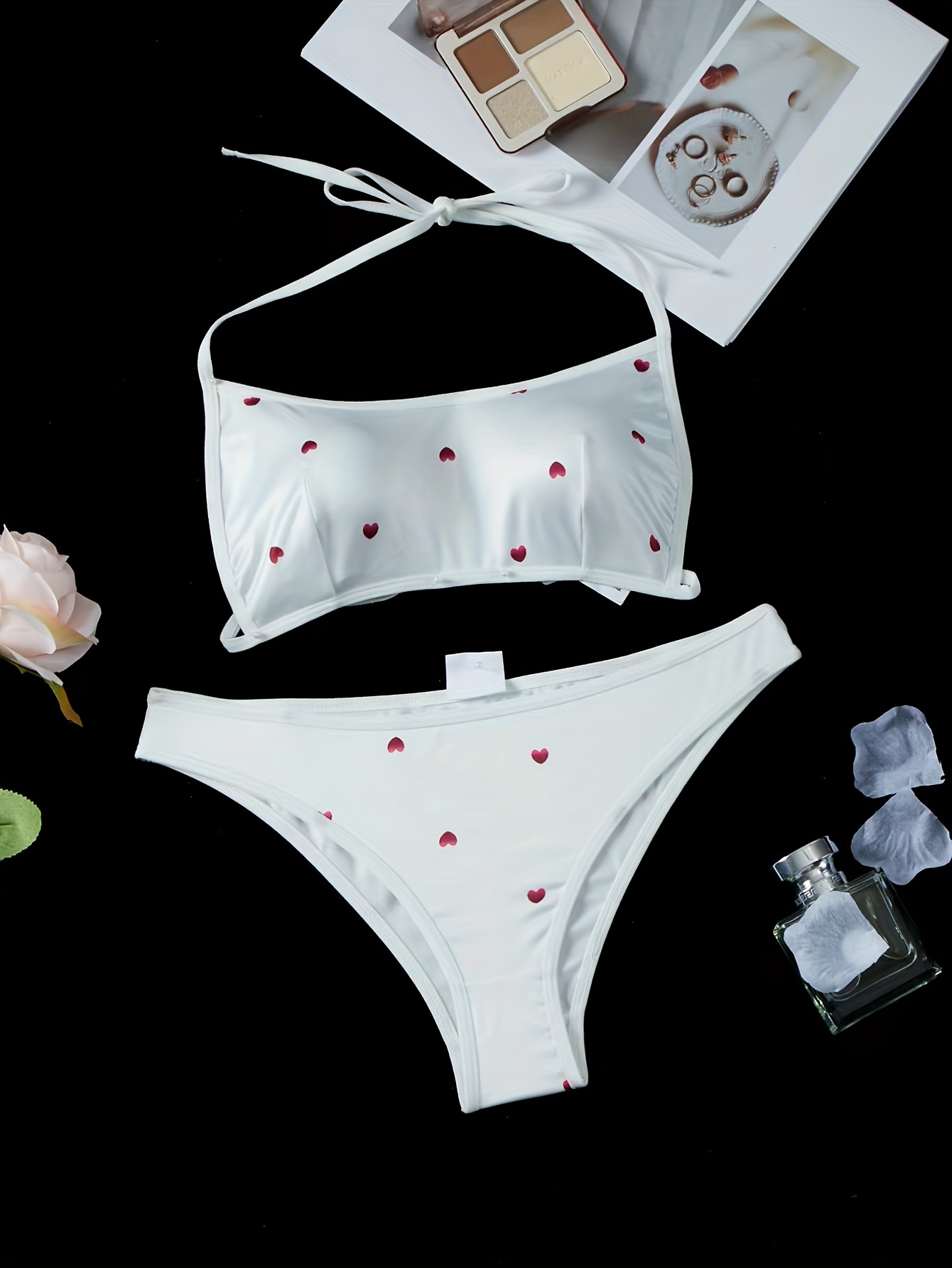 Lettuce Trim Bra & Panties, Cute Bra & Elastic Panties Lingerie Set,  Women's Lingerie & Underwear