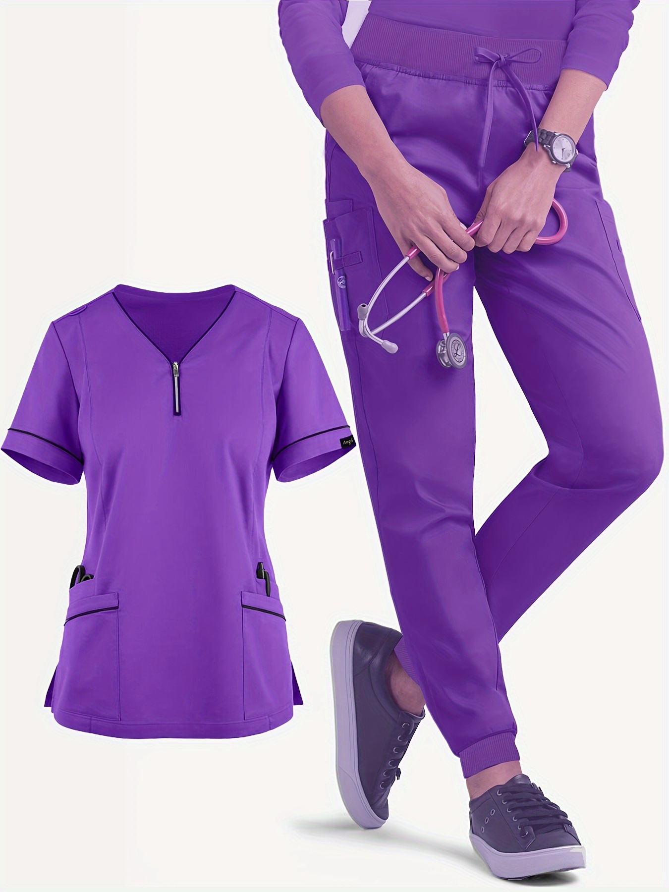 Medical Vest Tunic Scrub Uniform Nurse V-NECK White trim Hospital