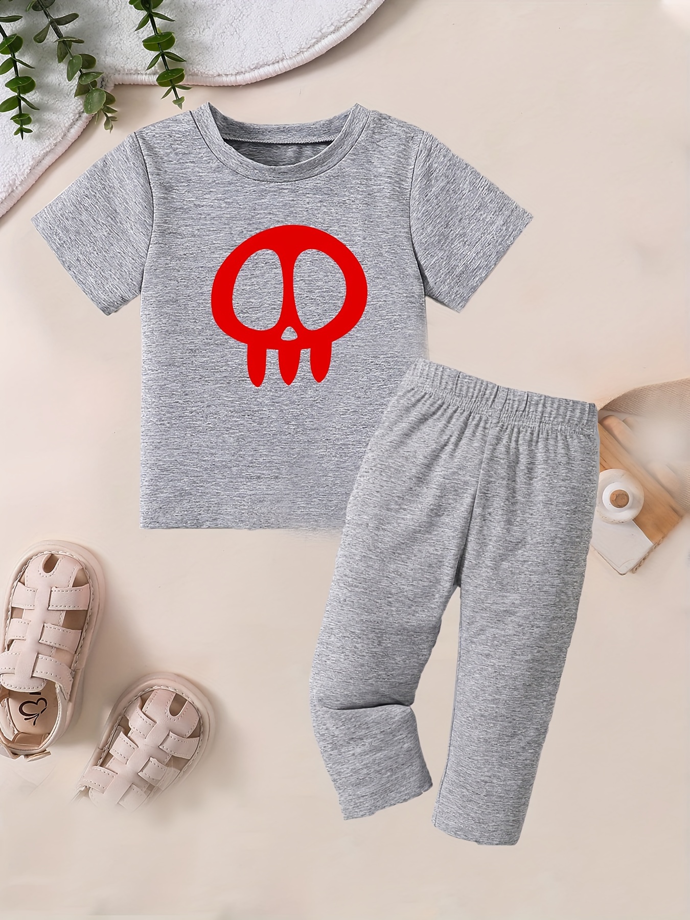 2PCS Skull Newborn Kids Baby Boy Clothes T-Shirt+Trousers Harem Pants Outfit  