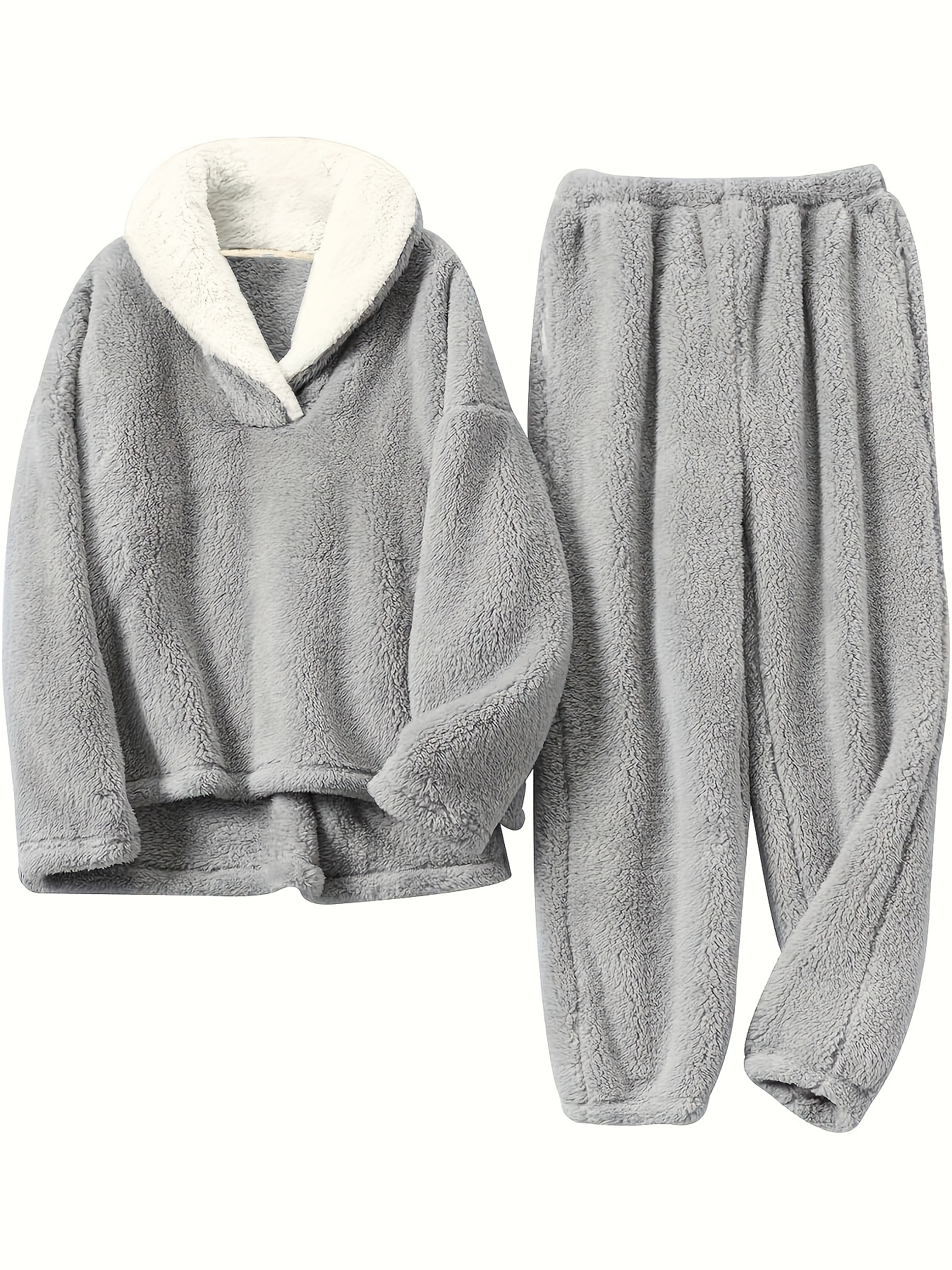 Fuzzy Zipper Lounge Set, Long Sleeve Hooded Top With Pockets & Pants,  Women's Loungewear & Sleepwear