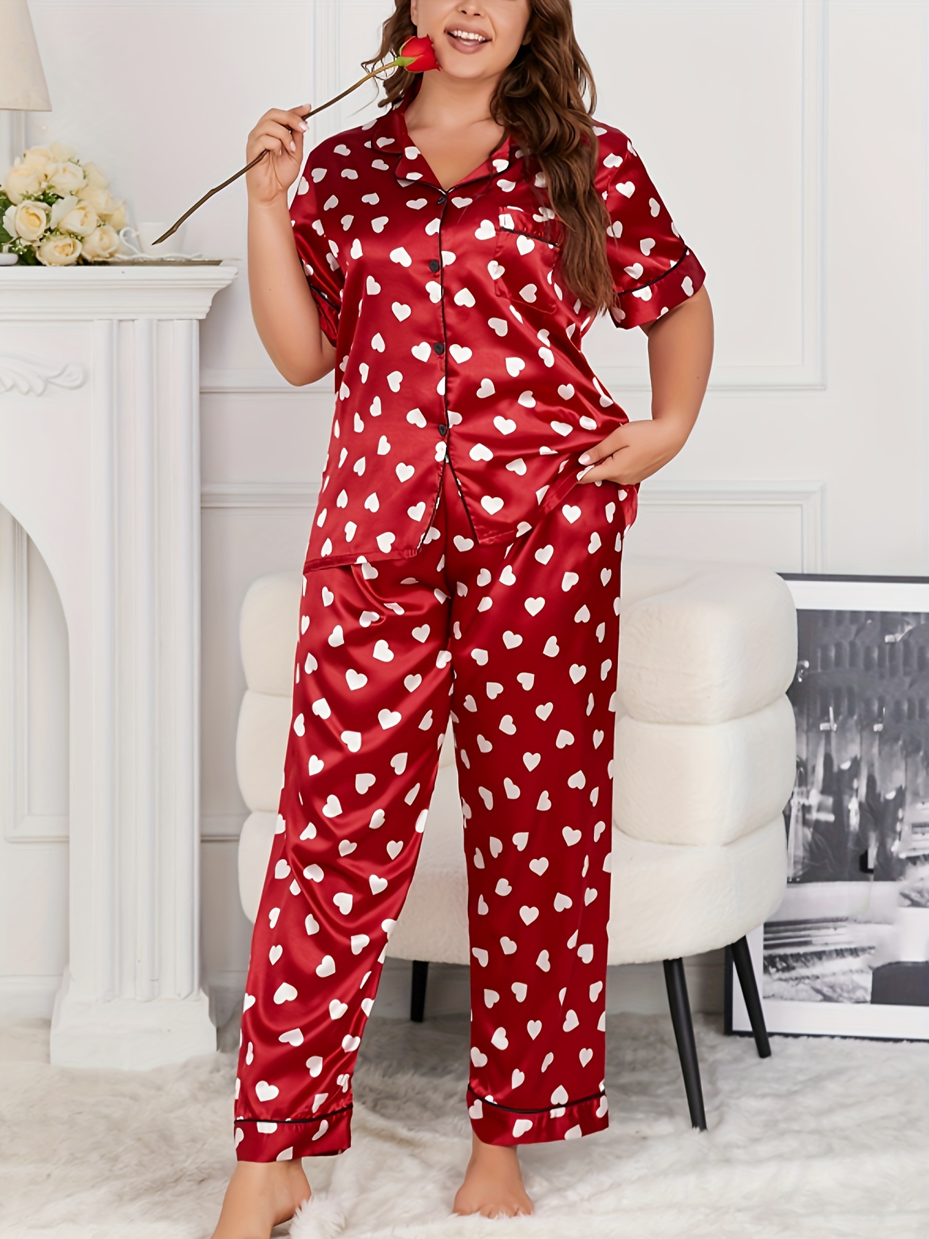 Pijamas de Mujer - Conjuntos Sexis de Tirantes Finos de Seda Primavera Mujer  Otoño Ropa de Dormir Pijama de Encaje con Cuello en V Conjunto de 3 Piezas  Pijamas de satén para