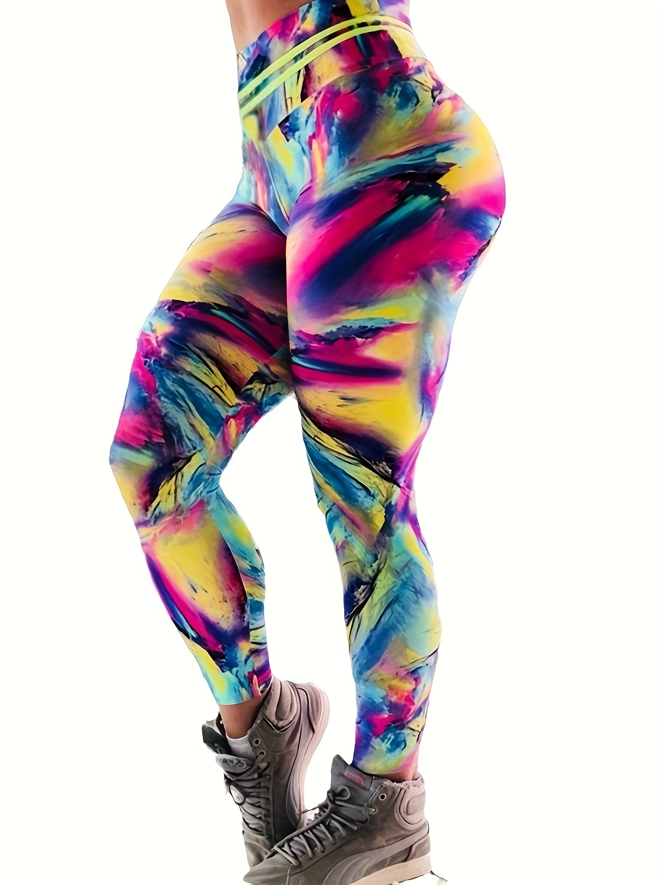 Abstract Pastel Color Rainbow Women's Yoga Pants High Waist Tummy Control  Workout Leggings Biker Pants