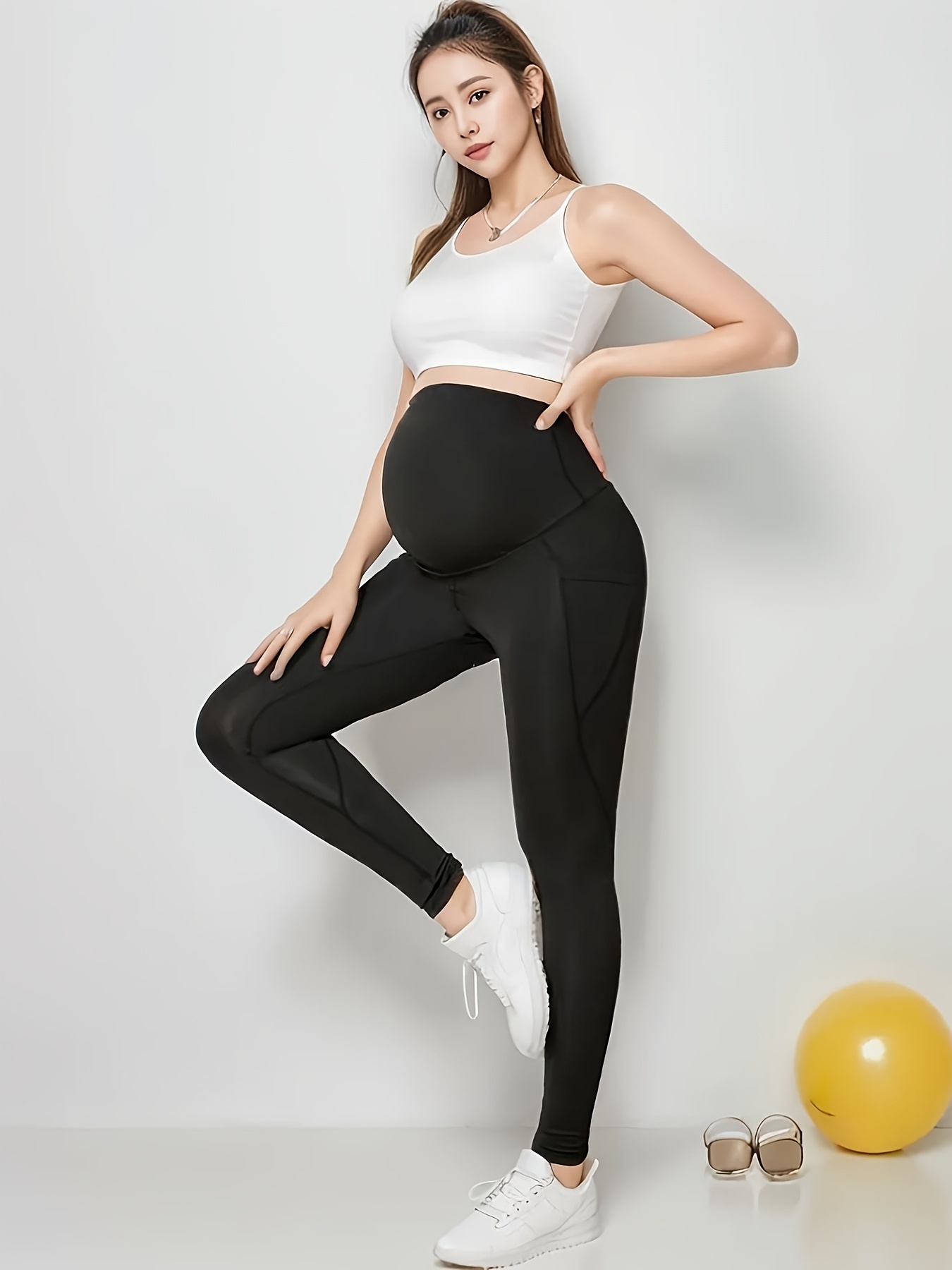 Women's Maternity Solid Leggings See Through Yoga Sports Pants, Pregnant  Women's Clothing