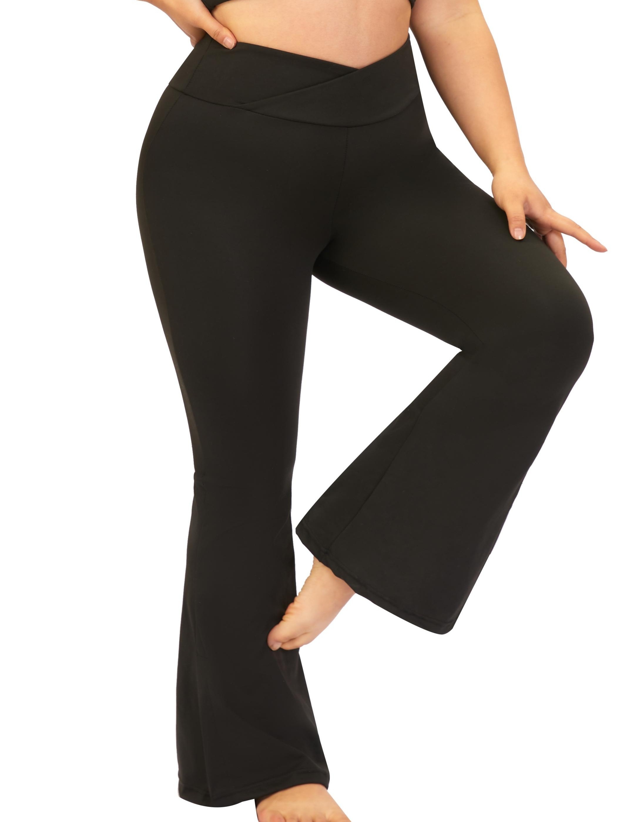 Black Tummy Control Bell Bottom Capri Pants, High Stretch Bootcut Yoga  Fitness Workout Flared Leggings, Women's Activewear