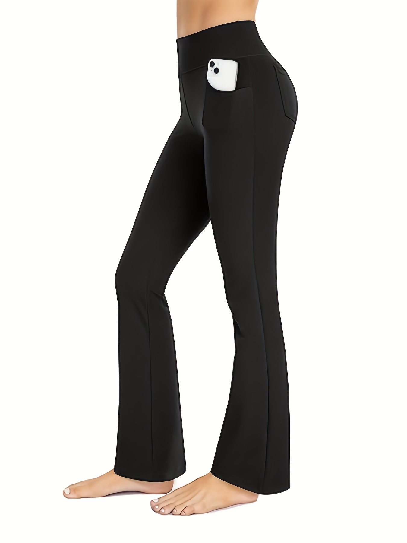 Stay Warm & Stylish with These High Waisted Fleece Flare Leggings - Women's  Activewear with Pockets!