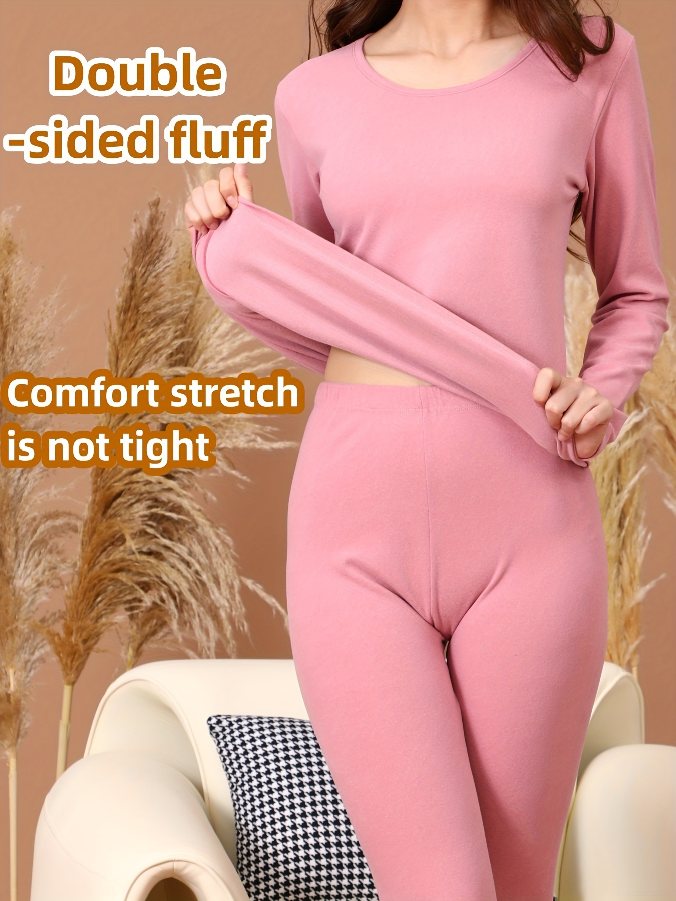 Plus Size Basic Thermal Underwear Set, Women's Plus Solid Long Sleeve Round  Neck Fleece Lined Top & Bottom Pajamas Two Piece Set, Shop On Temu And  Start Saving