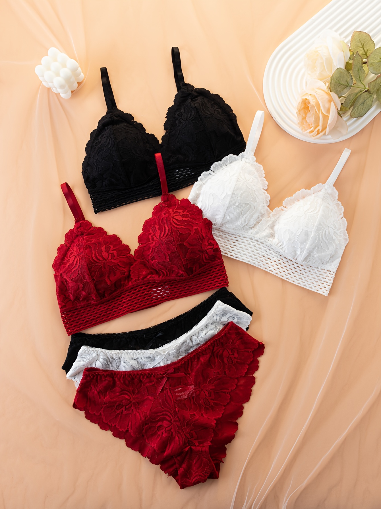 Floral Lace Bow Knot Lingerie Set Strappy Intimates Bra Cut - Temu