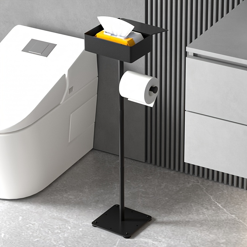 Toilet Paper Holder Free Standing - Toilet Paper Holder Stand with Storage  Shelf, Black Toilet Paper Holder with Toilet Brush, Bathroom Toilet Paper