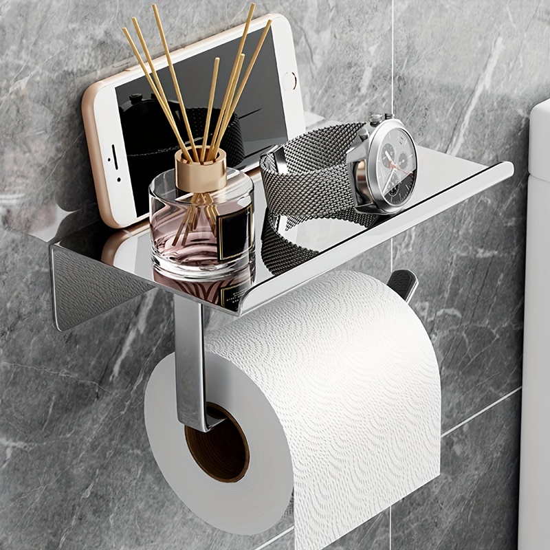 Silver Upgraded Tissue Holder, Wall-mounted Bathroom Paper Towel Holder, No  Drilling Toilet Roll Holder With Mobile Phone Holder, Multipurpose Storage  Shelf For Washroom