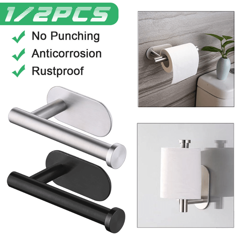 Self-adhesive Toilet Paper Holder, Rustproof, Thickened Stainless Steel  Without Drilling, For Bathroom, Kitchen, Restroom, Gold, 1pc