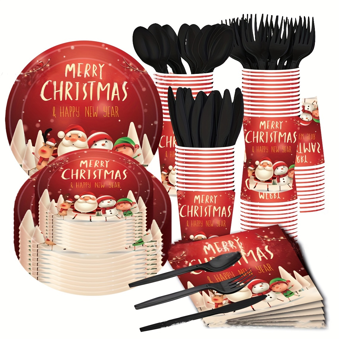 12pcs Christmas Plastic Cups Santa Belt Pattern Home Beverage Drinking Cup  Holiday Party Tableware and Party Supplies (Cups and Straw, 6pcs for Each)  