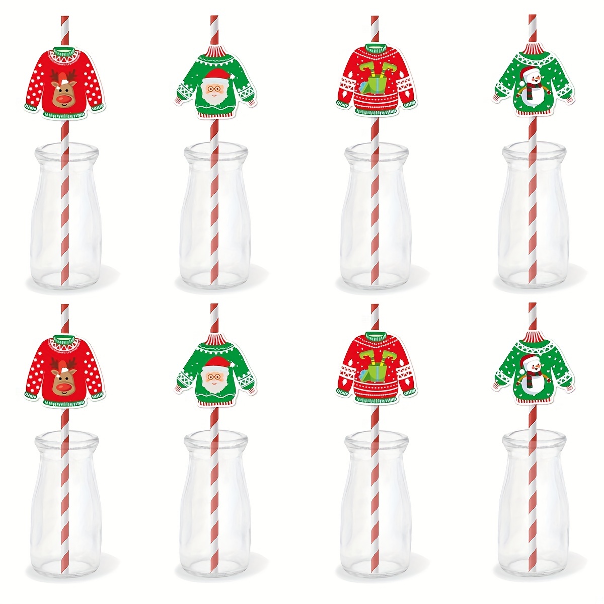 24pcs Spiral Plastic Straws With Christmas Elements, Random Style