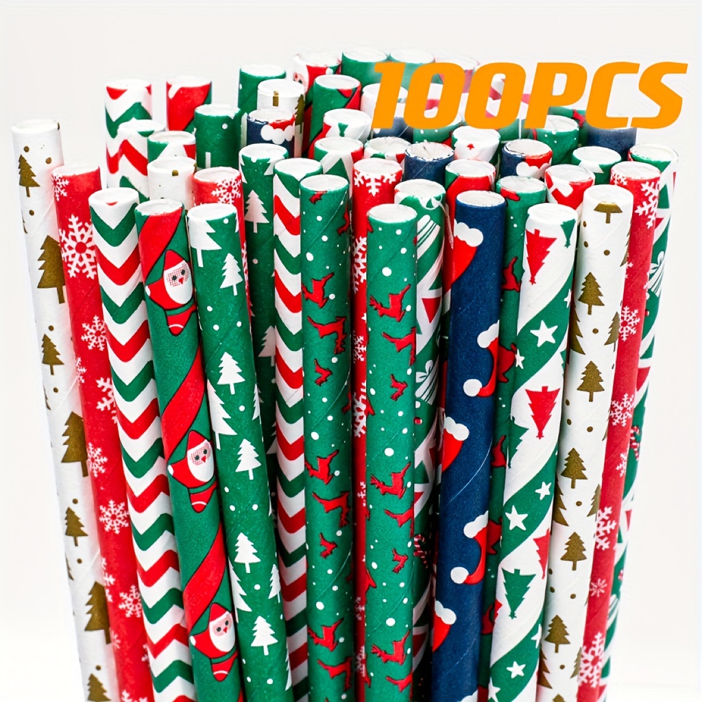 6pcs Christmas Elements Decor Cartoon Santa Claus & Star Pattern Drinking  Straws